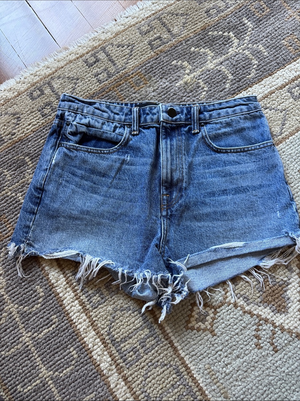 Alexander Wang Distressed High-Rise Denim Cutoff Shorts - Blue